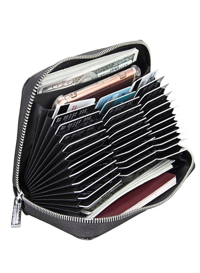 Cynure Women 36 Slots RFID Blocking Card Holder Large Long Leather Zipper Organizer Accordion Wallet,Black - Image 1