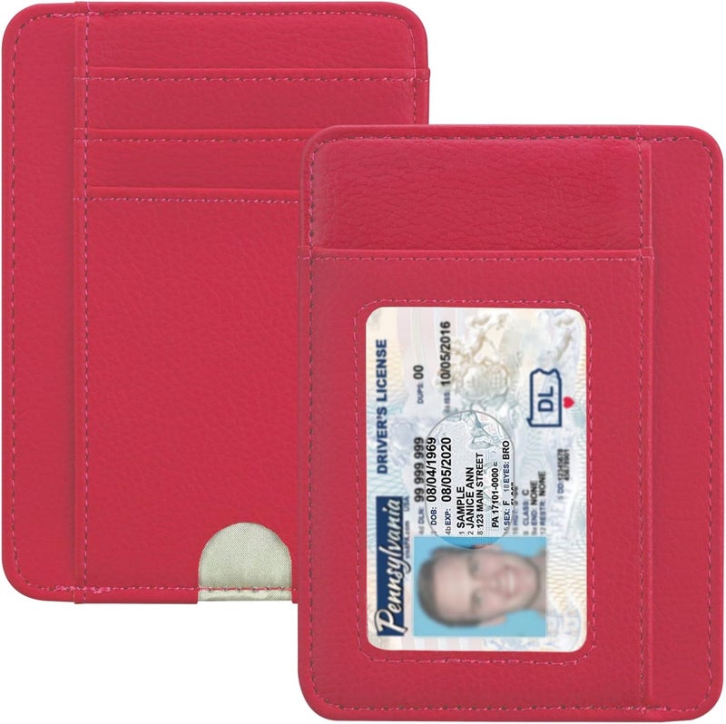 Hot Cool Slim Wallet for Men, Minimalist Front Pocket Simple Leather Credit Card Holder RFID Blocking for Men & Women, Thin Organizer Gifts, Litchi - Hot Pink - Image 1