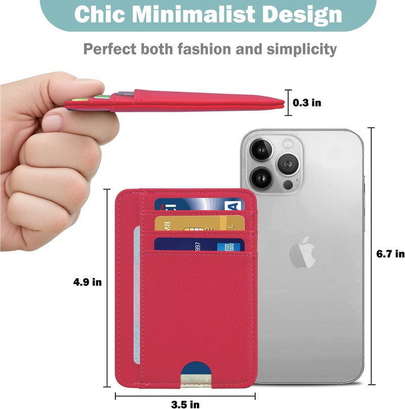 Hot Cool Slim Wallet for Men, Minimalist Front Pocket Simple Leather Credit Card Holder RFID Blocking for Men & Women, Thin Organizer Gifts, Litchi - Hot Pink - Image 3