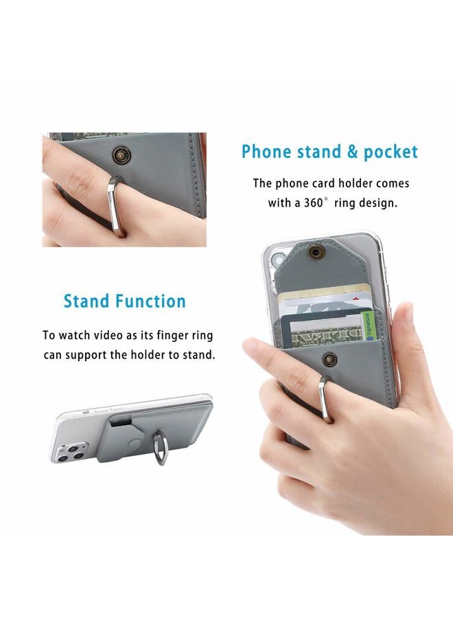 YUNCE RFID Card Holder & Ring Stand for iPhone, Android, All Smartphones - Light Grey - Image 3