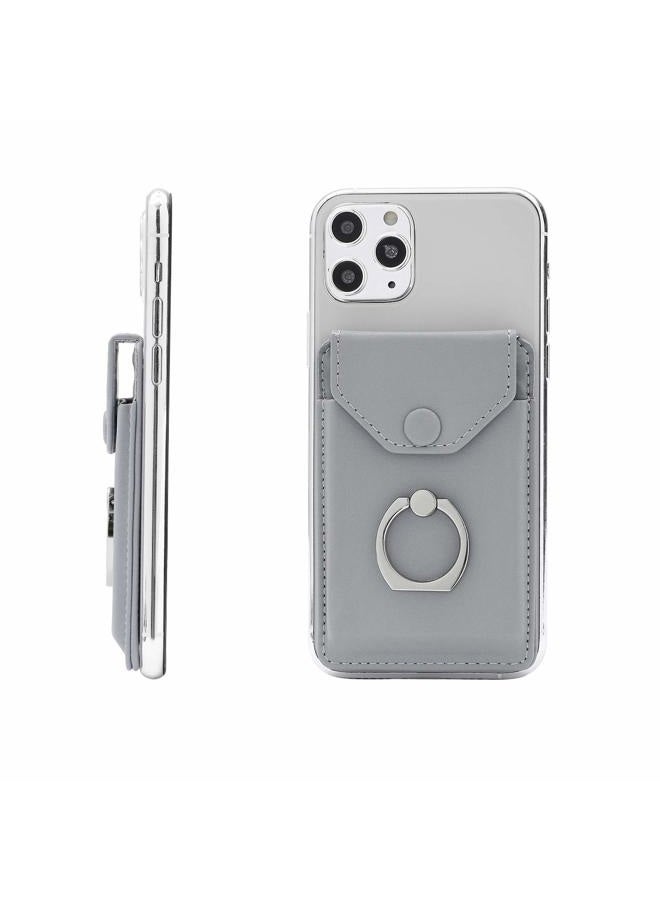 YUNCE RFID Card Holder & Ring Stand for iPhone, Android, All Smartphones - Light Grey - Image 1
