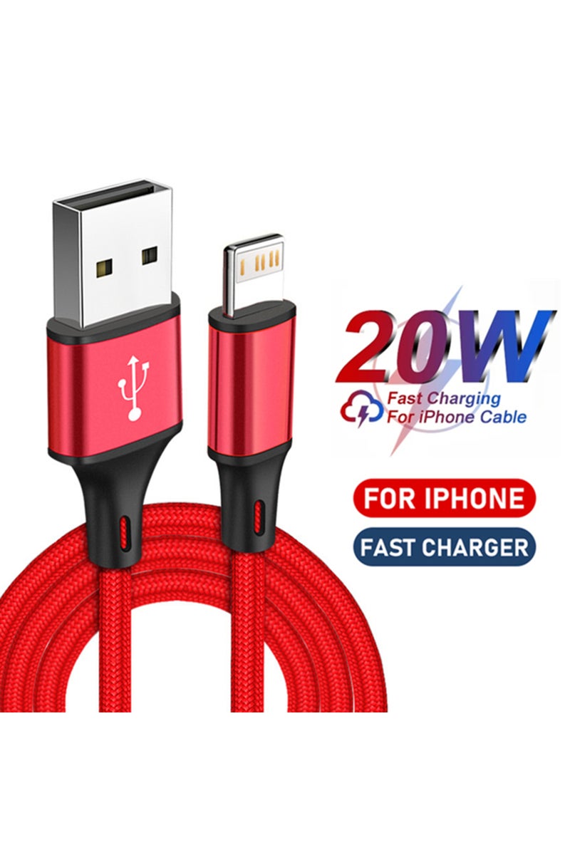 2m Red Nylon Braided Fast Charging USB Cable For iPhone 13 14 Pro Max 11 12 mini X XR XS 6S 7 8 Plus