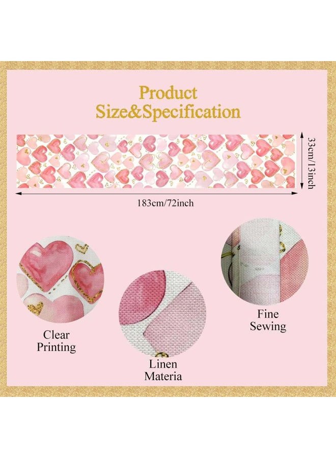 Blync Pink Hearts Valentines Table Runner ，13 x 72 Inch Rectangular Tablecloth Decorations for Wedding Birthday Anniversary Party - Image 2