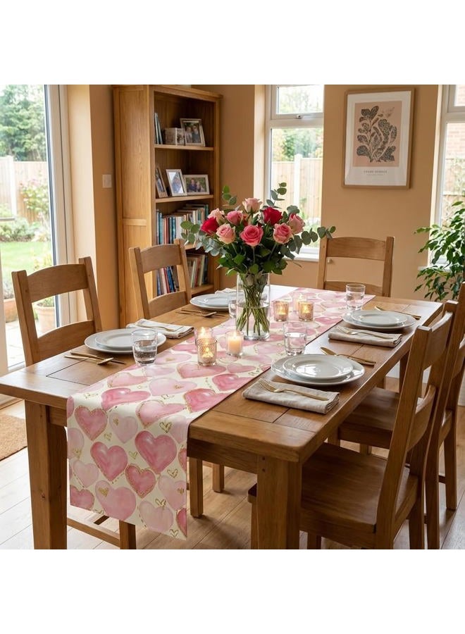 Blync Pink Hearts Valentines Table Runner ，13 x 72 Inch Rectangular Tablecloth Decorations for Wedding Birthday Anniversary Party - Image 4