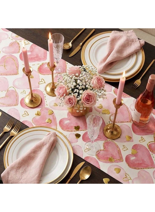 Blync Pink Hearts Valentines Table Runner ，13 x 72 Inch Rectangular Tablecloth Decorations for Wedding Birthday Anniversary Party - Image 5