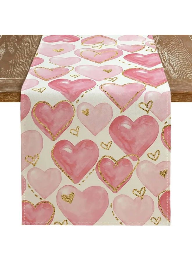 Blync Pink Hearts Valentines Table Runner ，13 x 72 Inch Rectangular Tablecloth Decorations for Wedding Birthday Anniversary Party - Image 1