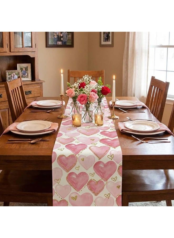 Blync Pink Hearts Valentines Table Runner ，13 x 72 Inch Rectangular Tablecloth Decorations for Wedding Birthday Anniversary Party - Image 3