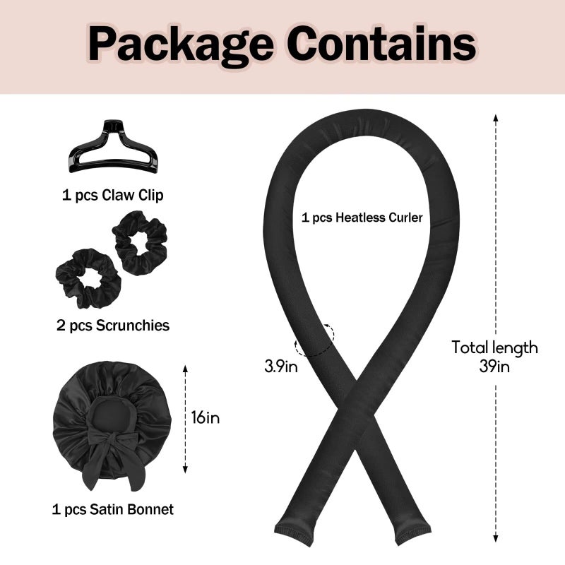 Seritant Heatless Hair Curler,Blowout Heatless Curls Overnight,No Heat Curling Rod Set with Satin Bonnet for Sleep in,Black - Image 5