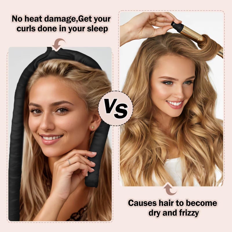 Seritant Heatless Hair Curler,Blowout Heatless Curls Overnight,No Heat Curling Rod Set with Satin Bonnet for Sleep in,Black - Image 2