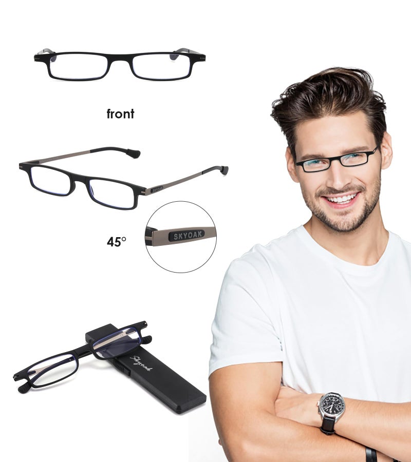 SKYOAK 2 Pack Ultra Thin Lightweight Folding Reading Glasses Women Men TR90 Blue Light Blocking Anti UV/Eyestrain Foldable Compact Computer Readers Portable Unique Stretchable Slim Flat case Black +1.0 - Image 4
