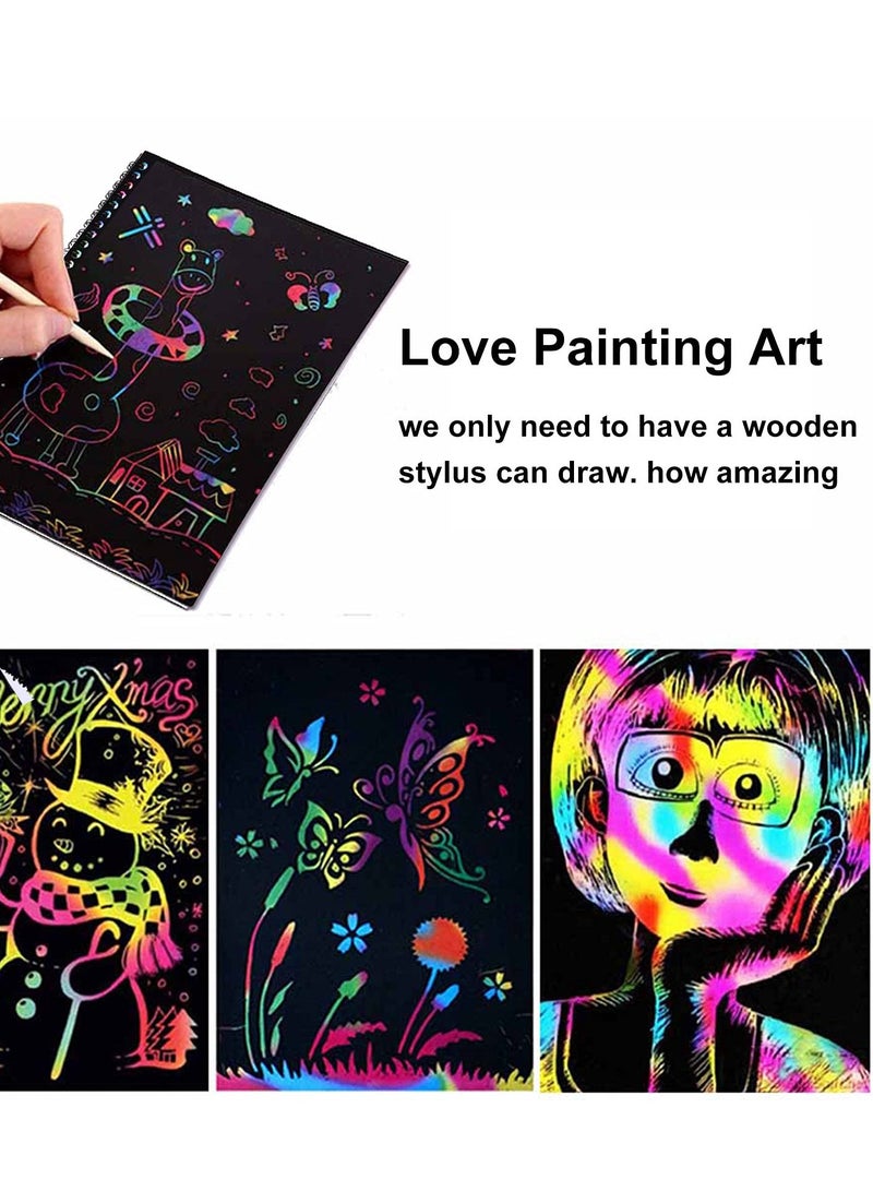 Barakah كتب فنون الخدش للأطفال - حرف للأطفال - فنون وحرف للأطفال - ورق فنون الخدش الكبير - لوحات رسم سحرية ملونة - دفتري ألوان للأطفال من 3 إلى 11 سنة للبنات أو الأولاد - Image 4