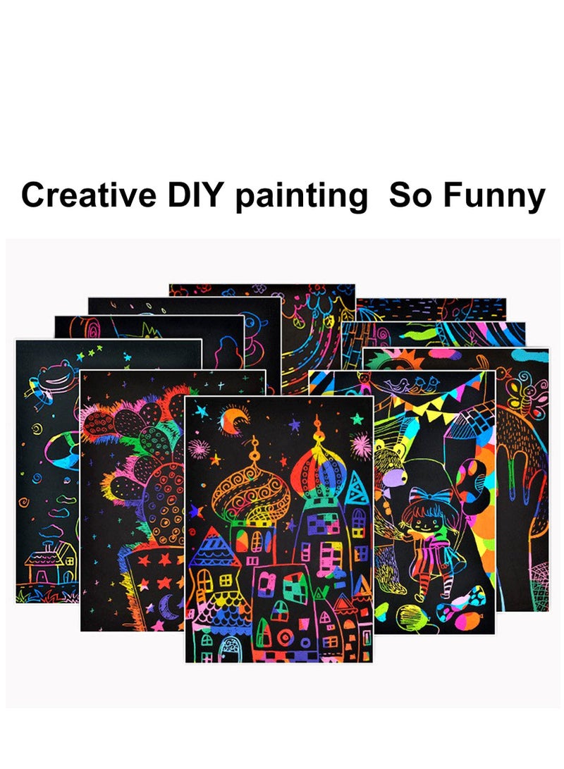 Barakah كتب فنون الخدش للأطفال - حرف للأطفال - فنون وحرف للأطفال - ورق فنون الخدش الكبير - لوحات رسم سحرية ملونة - دفتري ألوان للأطفال من 3 إلى 11 سنة للبنات أو الأولاد - Image 3