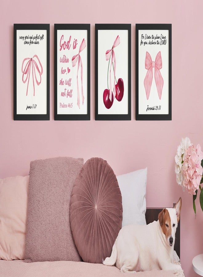 DSHFG Coquette Pink Bow Cherry Bible Verse Wall Decor, Preppy Pink Room Decor for Teen Girls Dorm Bedroom Bathroom, Christian Scripture Wall Art Prints Set of 4, 8x10 Unframed - Image 5