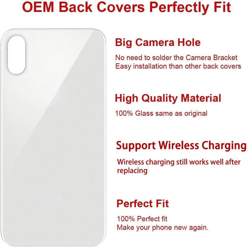 Perzework استبدال زجاج خلفي أصلي لجهاز iPhone Xs Max 6.5 بوصة مع مجموعة أدوات الإصلاح ومواد لاصقة مثبتة مسبقًا (فضي) - Image 2