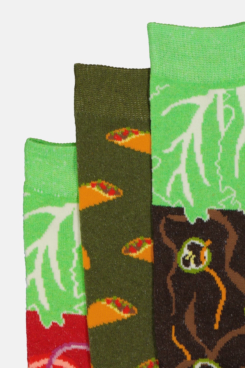 The Orrsum Sock Co Men 3 Pairs Pack Graphic Print Crew Socks, Multicolor - Image 2