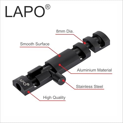 LAPO 6 Pack Premium Aluminium Tower Bolt 4 Inch/Tower Bolt for Main Door and Bathroom/Kundi/Latch/Chitakni/Latch for Main Door/Tower Bolt for Home,Offices Doors,Windows (Black Finish, Pack of 6) - Image 4