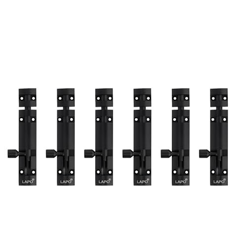 LAPO 6 Pack Premium Aluminium Tower Bolt 4 Inch/Tower Bolt for Main Door and Bathroom/Kundi/Latch/Chitakni/Latch for Main Door/Tower Bolt for Home,Offices Doors,Windows (Black Finish, Pack of 6) - Image 1