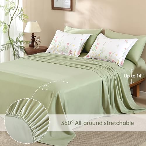 Yiran 7 Piece Pink Green Floral Comforter Set King Size, Cute Watercolour Botanical Comforter Bedding Set, Bed in a Bag Queen, Soft Microfiber Complete Bedding Set with Sheets for All Season - Image 5