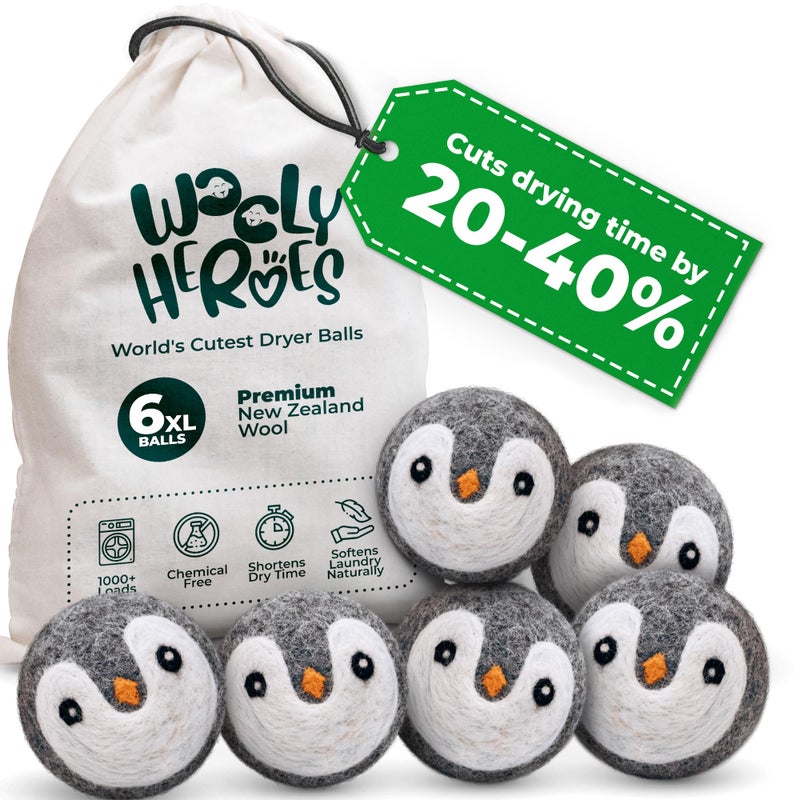 WOOLY HEROES No More Dryer Sheets! XL Wool Dryer Balls 6-Pack, Reusable Laundry Softener & Static Reducer, Eco-Friendly, Long-Lasting, Safe for Sensitive Skin - Image 1