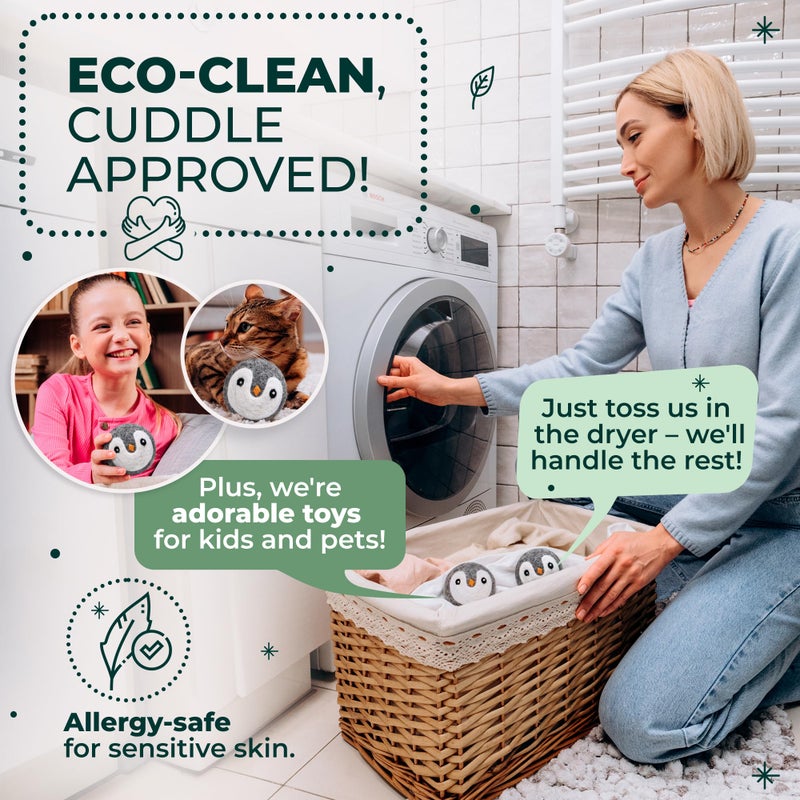 WOOLY HEROES No More Dryer Sheets! XL Wool Dryer Balls 6-Pack, Reusable Laundry Softener & Static Reducer, Eco-Friendly, Long-Lasting, Safe for Sensitive Skin - Image 4