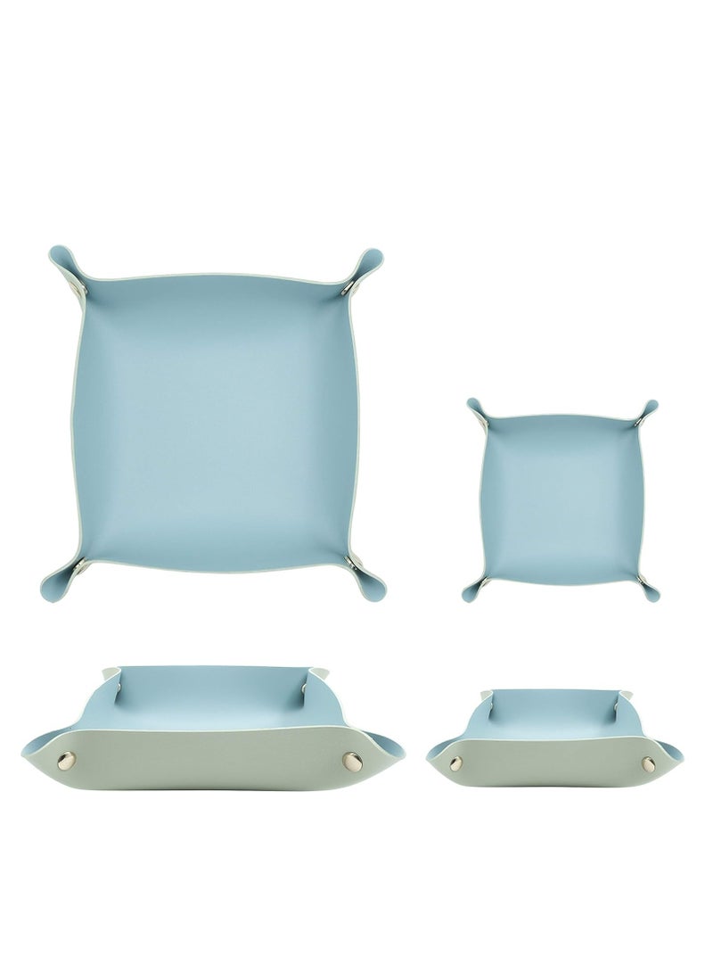 Oasisgalore 2 Sized Leather Valet Tray, Folding Organizer for Travel/Home/Office, Blue & Green Plain Weave. - Image 1