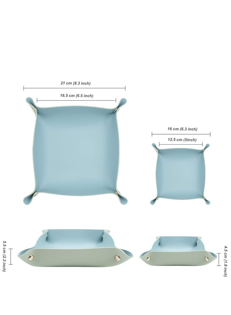 Oasisgalore 2 Sized Leather Valet Tray, Folding Organizer for Travel/Home/Office, Blue & Green Plain Weave. - Image 3