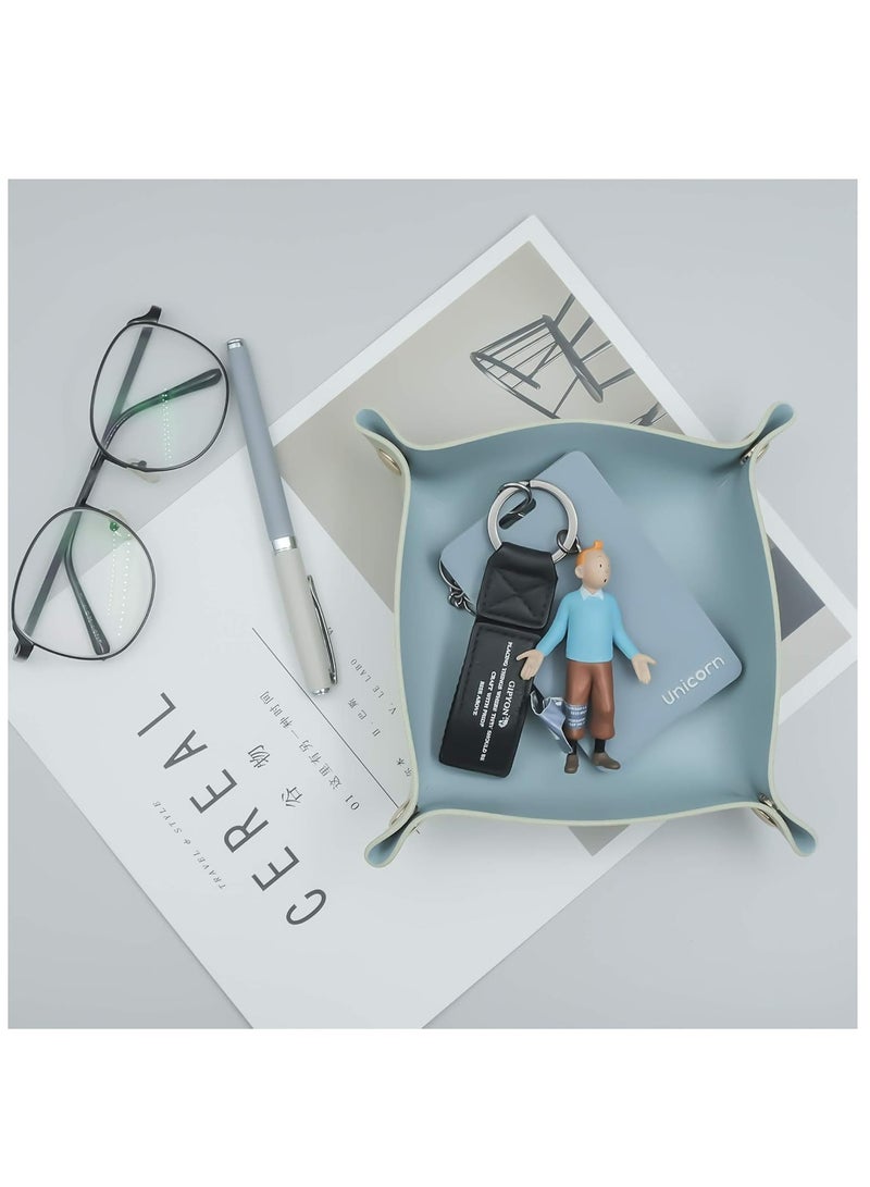 Oasisgalore 2 Sized Leather Valet Tray, Folding Organizer for Travel/Home/Office, Blue & Green Plain Weave. - Image 5