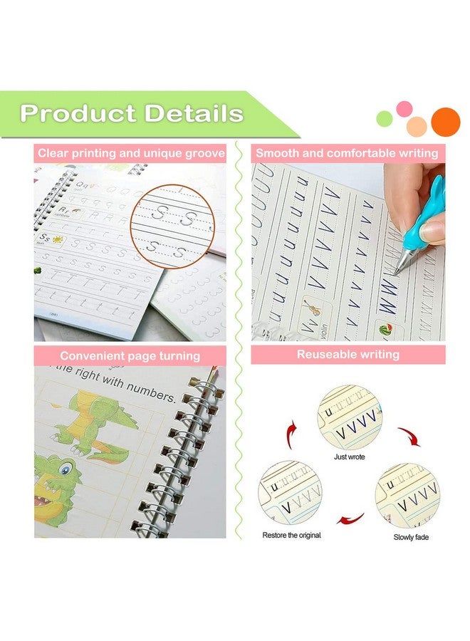 POPMISOLER POPMISOLER 4 Pack Magic Practice Copybook for Kids, Reusable Magical Tracing Book for Handwriting Letter Writing Book Set, Age 2-8 Calligraphy Simple Hand Lettering(with Pen & Aid Pen Grip)  - Image 3