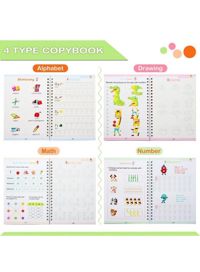 POPMISOLER POPMISOLER 4 Pack Magic Practice Copybook for Kids, Reusable Magical Tracing Book for Handwriting Letter Writing Book Set, Age 2-8 Calligraphy Simple Hand Lettering(with Pen & Aid Pen Grip)  - Image 2