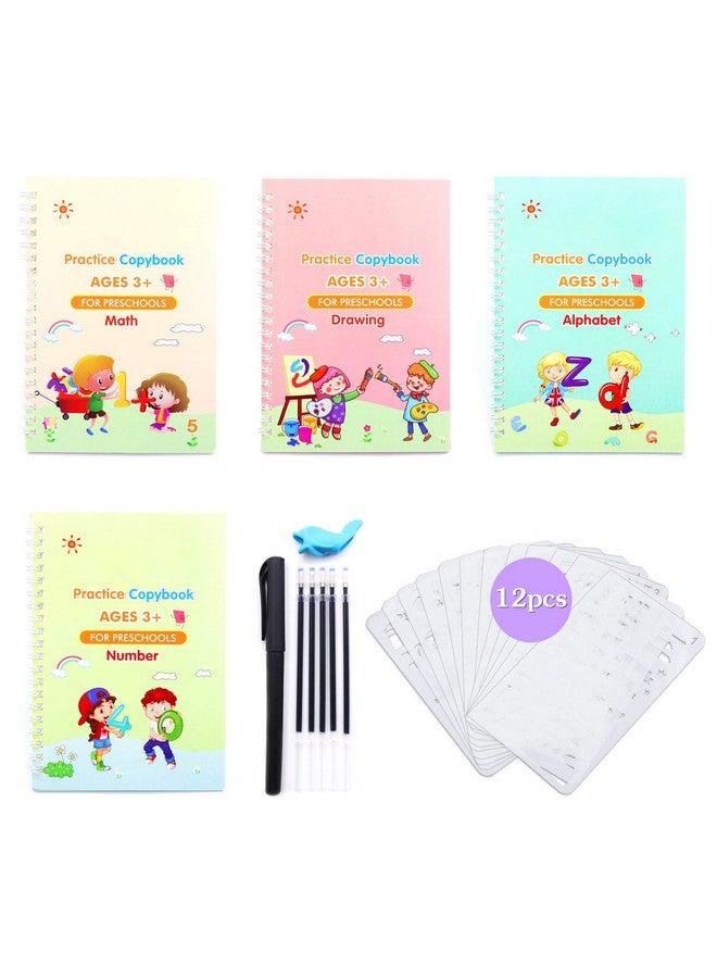 POPMISOLER POPMISOLER 4 Pack Magic Practice Copybook for Kids, Reusable Magical Tracing Book for Handwriting Letter Writing Book Set, Age 2-8 Calligraphy Simple Hand Lettering(with Pen & Aid Pen Grip)  - Image 1
