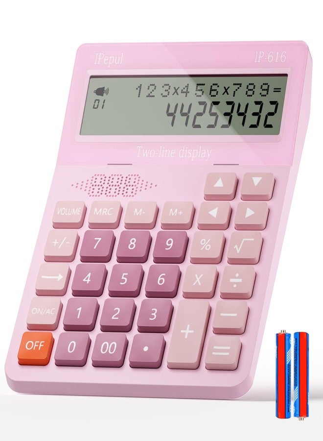 iPepul Calculators Desktop, Desk Calculator with Large 2 Line Display, Talking Basic Calculator with big Button & Adjustable Volume, 4 Function Calculators for Business, Students,School Office Supplies(Pink) - Image 1