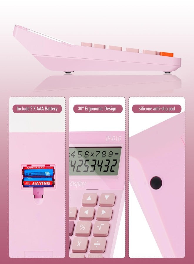 iPepul Calculators Desktop, Desk Calculator with Large 2 Line Display, Talking Basic Calculator with big Button & Adjustable Volume, 4 Function Calculators for Business, Students,School Office Supplies(Pink) - Image 3