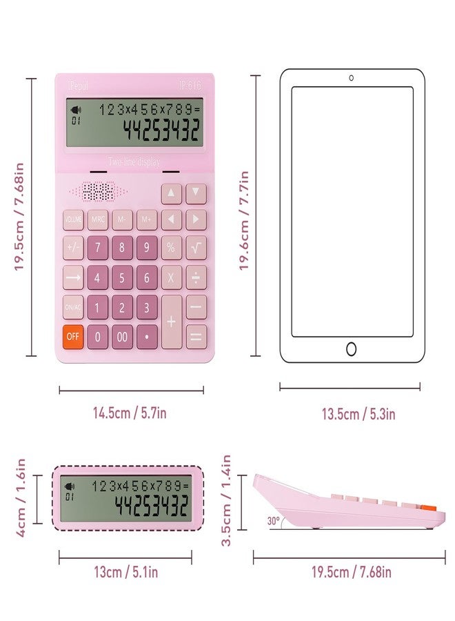 iPepul Calculators Desktop, Desk Calculator with Large 2 Line Display, Talking Basic Calculator with big Button & Adjustable Volume, 4 Function Calculators for Business, Students,School Office Supplies(Pink) - Image 5