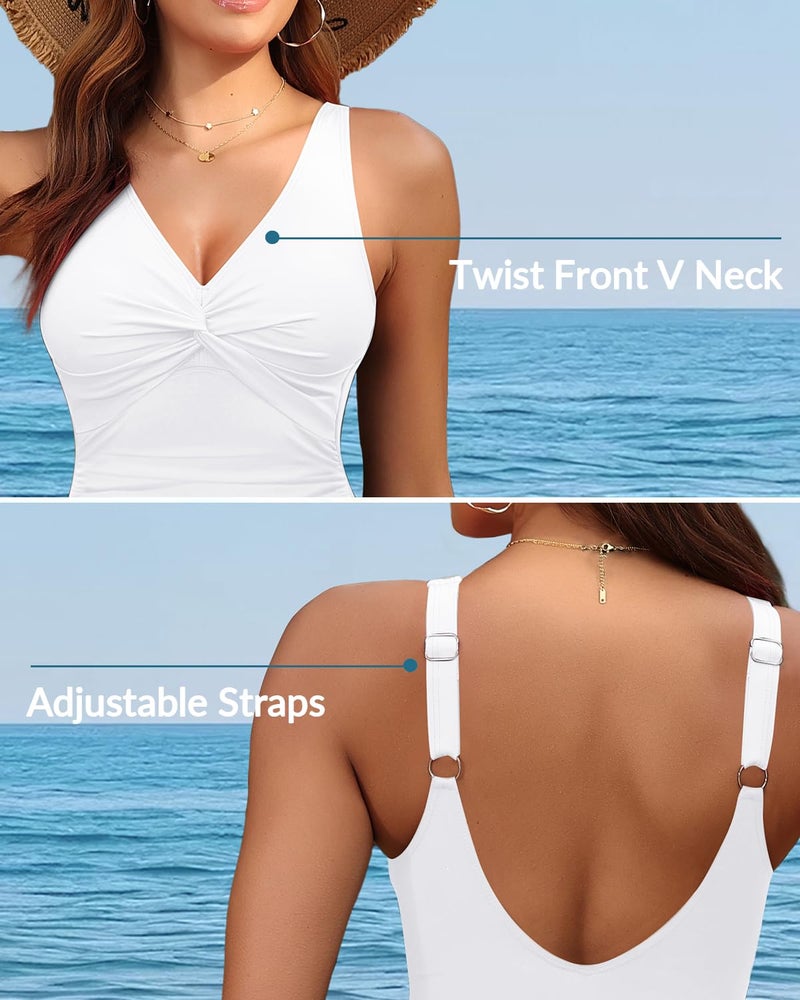 Holipick White Women Tummy Control One Piece Swimsuit - Push Up Bathing Suit Full Coverage Slimming Swimwear XL - Image 2