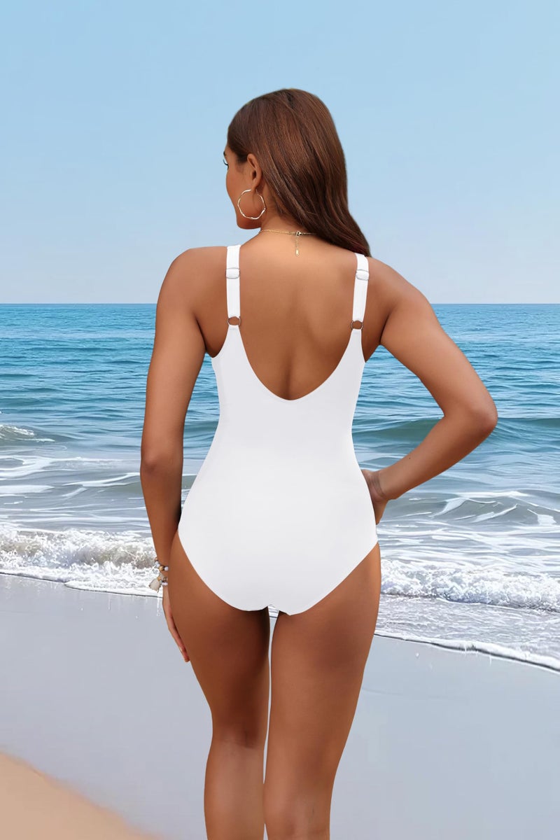 Holipick White Women Tummy Control One Piece Swimsuit - Push Up Bathing Suit Full Coverage Slimming Swimwear XL - Image 3