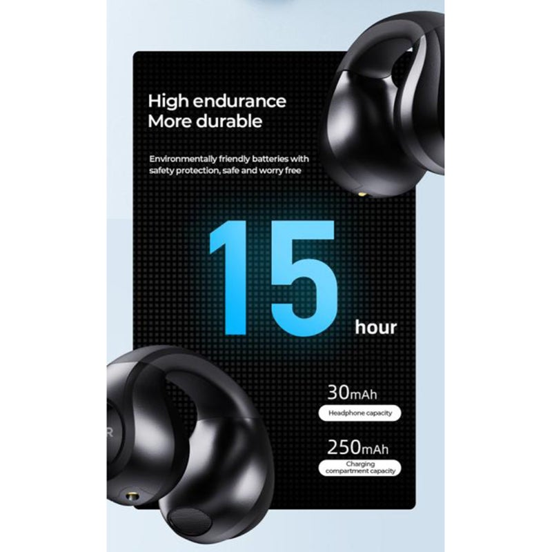 Open Ear Clip Headphones Black 13mm Copper Composite Membrane - Stable BT 5.4 Connectivity Wireless Earbuds for Sports Outdoor Daily Use - Image 2