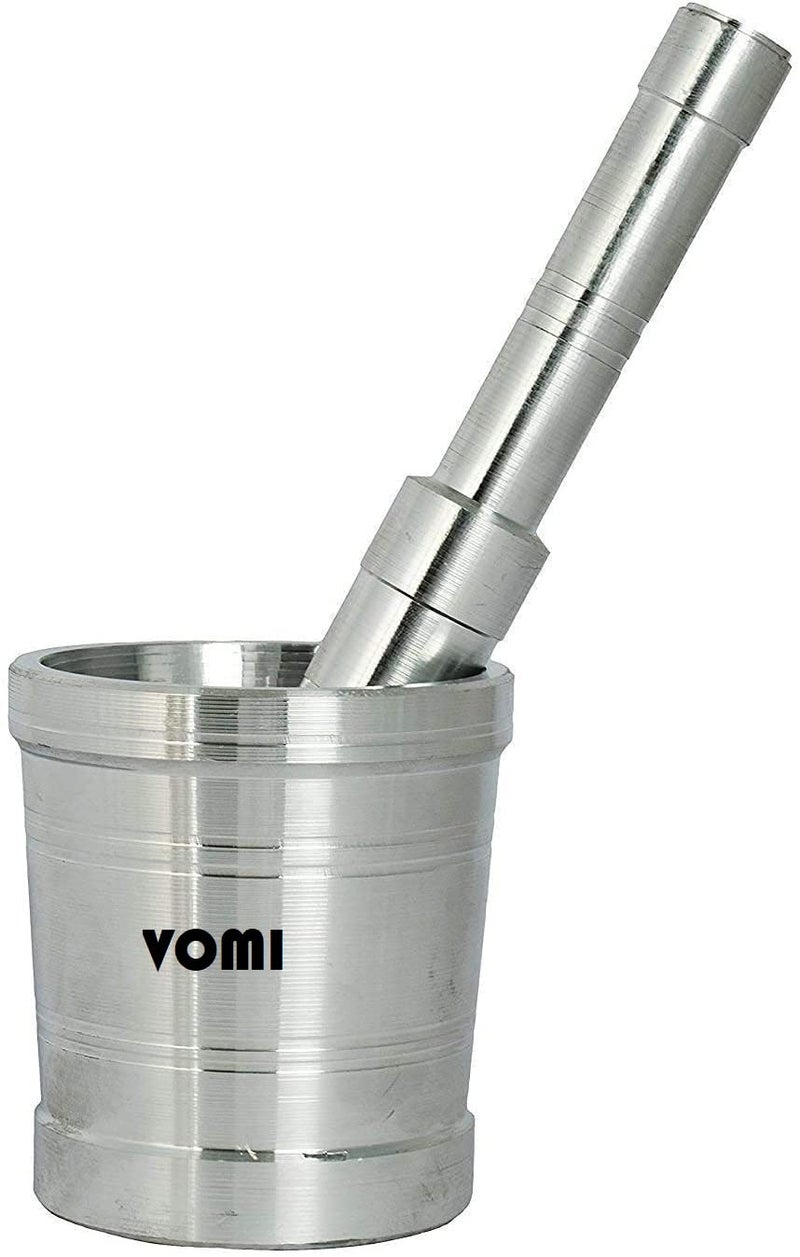 VOMI okhli and musal/Kitchen Masher, Mortar and Pestle Set/Aluminium Masher/Khallad/khalbatta for Kitchen/Imam dasta/Spice Mixer silver color - Image 5