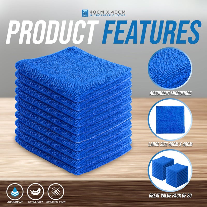 TDBS The Dustpan and Brush Store Microfiber Cleaning Cloth, Large Size 40x40cm, Super Absorbent Lint Free Microfibre Cloths Cleaning for Home, Kitchen, Surface, Mirrors, Bathrooms, Motorbike, Car (Blue, 20) - Image 4