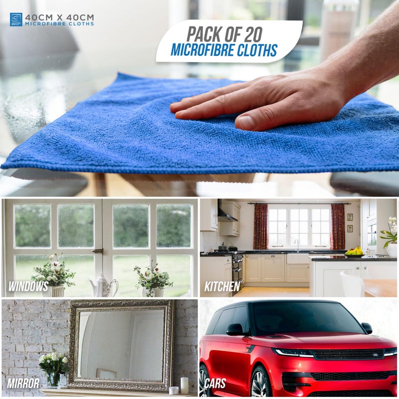 TDBS The Dustpan and Brush Store Microfiber Cleaning Cloth, Large Size 40x40cm, Super Absorbent Lint Free Microfibre Cloths Cleaning for Home, Kitchen, Surface, Mirrors, Bathrooms, Motorbike, Car (Blue, 20) - Image 5