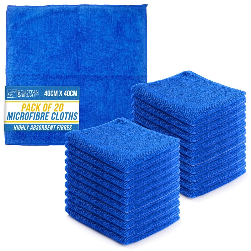 TDBS The Dustpan and Brush Store Microfiber Cleaning Cloth, Large Size 40x40cm, Super Absorbent Lint Free Microfibre Cloths Cleaning for Home, Kitchen, Surface, Mirrors, Bathrooms, Motorbike, Car (Blue, 20) - Image 1
