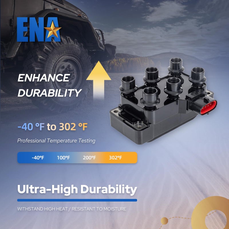 ENA Set of 1 Ignition Coil Pack and 6 Spark Plugs with Wire Set 2001-2011 Compatible with Ford Mustang Ranger 4.0L V6 Replacement for FD480 FD490 26686 - Image 3