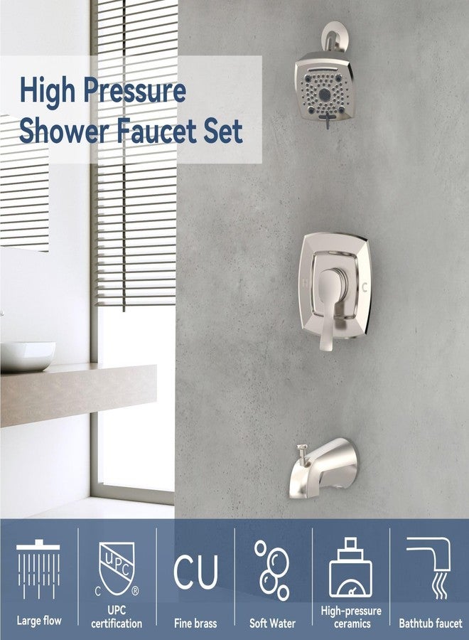 ELLO&ALLO Brushed Nickel Shower Faucet Set with Tub Spout, Single Handle Tub and Shower Faucet Combo Set (Valve Included) - Image 5