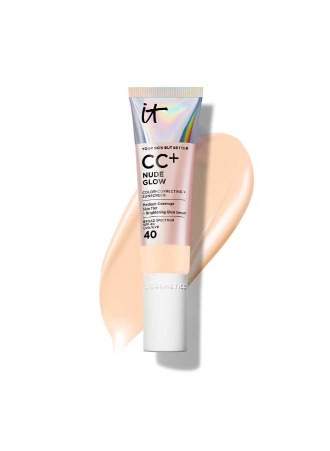 IT COSMETICS أساس IT Cosmetics CC Nude Glow بيج فاتح تغطية متوسطة مع SPF 40 سيروم مضيء خفيف الوزن تينت للبشرة 2 نياسيناميد حمض الهيالورونيك حتى 24 ساعة من الترطيب 108 أونصة سائلة - Image 2