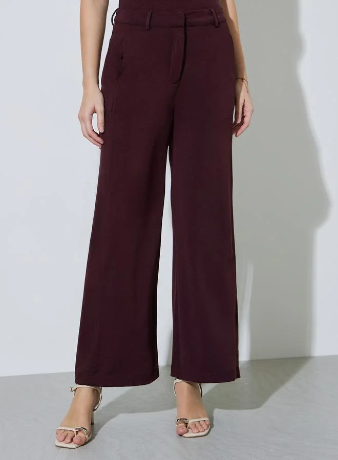 ستايلي Brown Solid Wide Leg Pocket Details Trousers