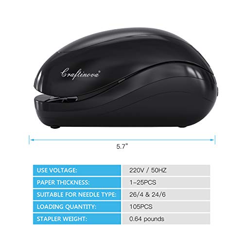 Craftinova Electric Stapler,Including 2000 Staples and 1 Staple Remover, Suitable for Palm Size and high Comfort，25 Sheet Capacity, AC Adapter or Battery Powered，Battery not Included，(Black)… - Image 2