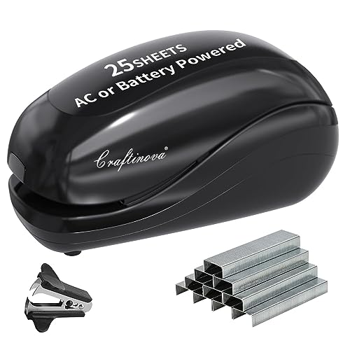 Craftinova Electric Stapler,Including 2000 Staples and 1 Staple Remover, Suitable for Palm Size and high Comfort，25 Sheet Capacity, AC Adapter or Battery Powered，Battery not Included，(Black)… - Image 1