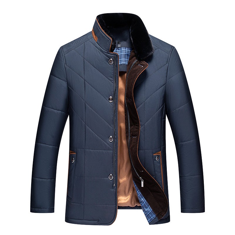 Middle-aged mens cotton-padded coat for Father Winter new thickened warm cotton-padded coat for middle-aged and elderly Navy blue - Image 1