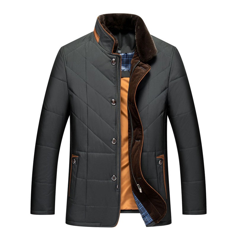 Middle-aged mens cotton-padded coat for Father Winter new thickened warm cotton-padded coat for middle-aged and elderly Navy blue - Image 3