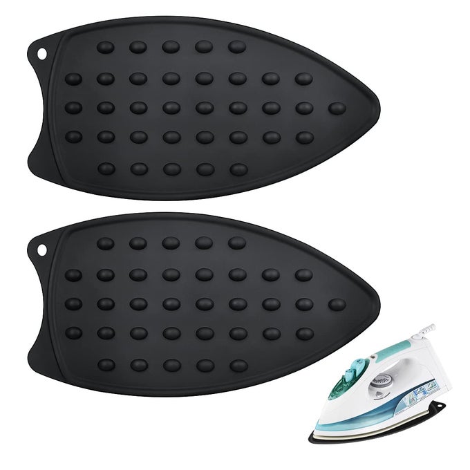 2 PCS SILICONE IRON REST PADS MULTIPURPOSE IRON HOT RESISTANT MAT PROTECTIVE PADS FOR IRONING BOARD FLAT IRONS CURLING IRONS BLACK