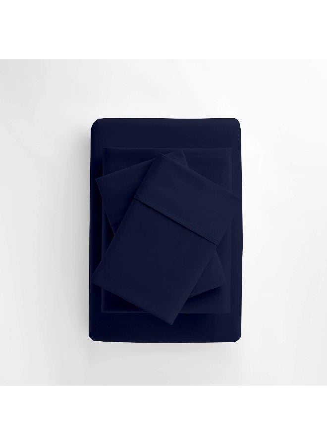 happy at home RV Short Queen Sheet Set – 100% Egyptian Cotton RV Sheets, 4-Piece Camper Sheets Set, 15" Deep Pocket, Soft & Durable RV Bedding, Navy Blue Solid  - Image 1